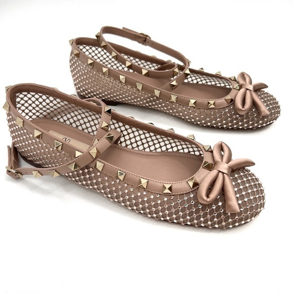 VALENTINO GARAVANI Rockstud Crystal Net Ankle-Strap Ballerina Flats new 39.5 - Picture 13 of 14